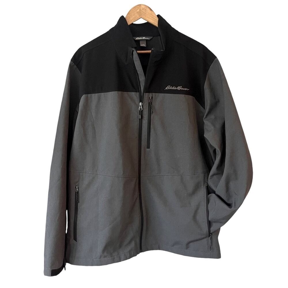 Eddie Bauer Point Vista Soft Shell Jacket Men 2XL Black Grey Outdoors Waterproof